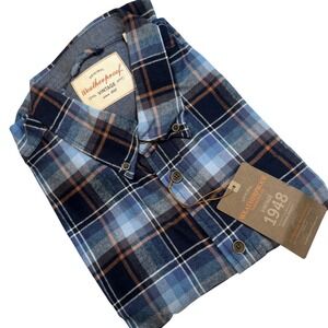 Weatherproof Vintage Shirt Mens XL Navy Plaid Flannel Button Down NWT
